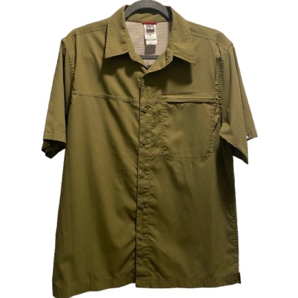 North Face Button Up Short Sleeve Performance Shirt Men’s Medium Army Green - Picture 1 of 13